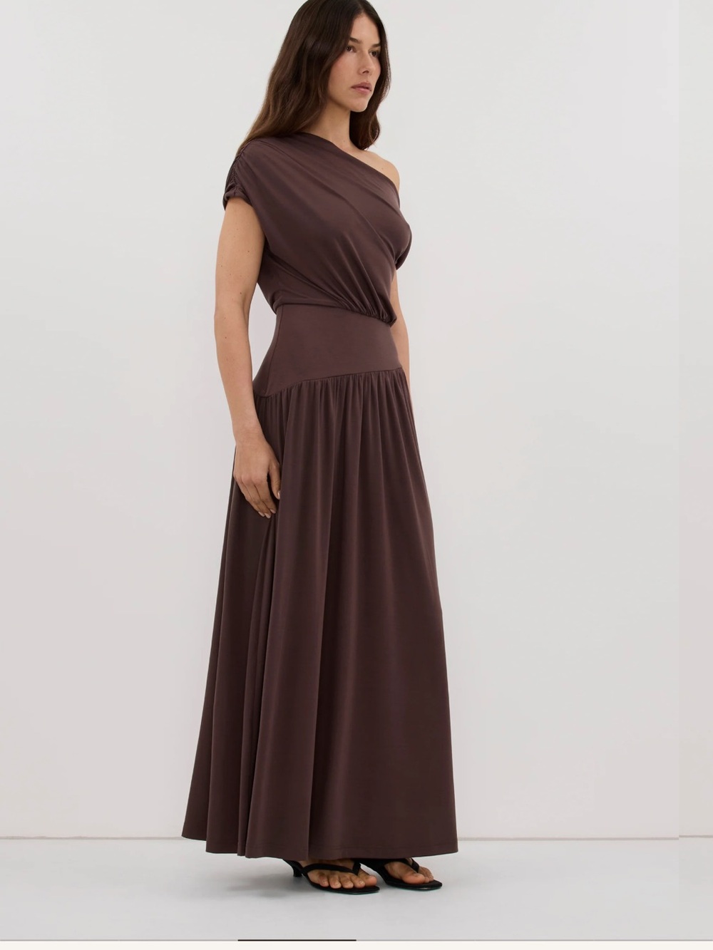 DISSH One-Shoulder Maxi Dress in Brown